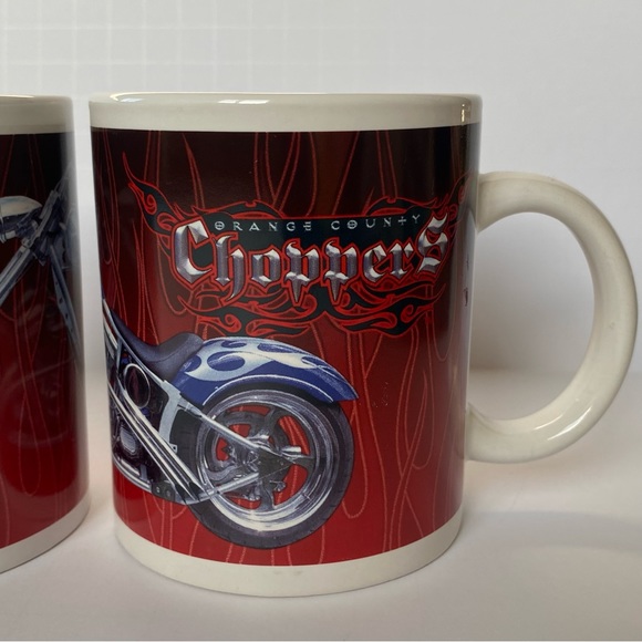 Orange County Choppers Mugs Set If 2 Motorcycle American Custom Steel Chrome EUC - Picture 4 of 16